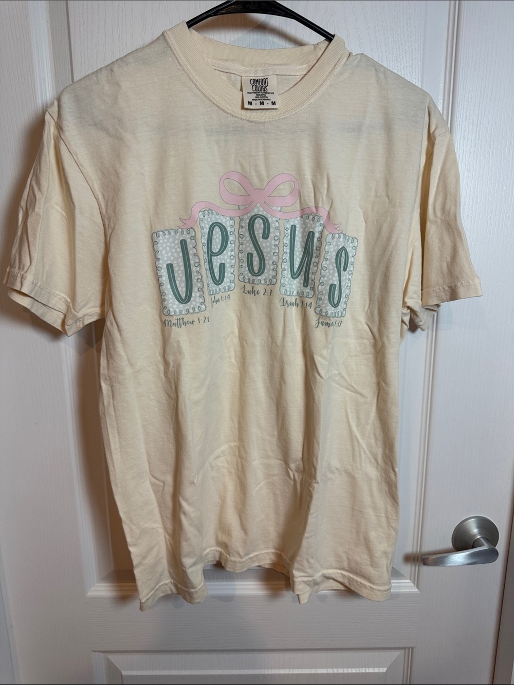 Comfort Colors Cream Tee with Pink & Teal Jesus Graphic